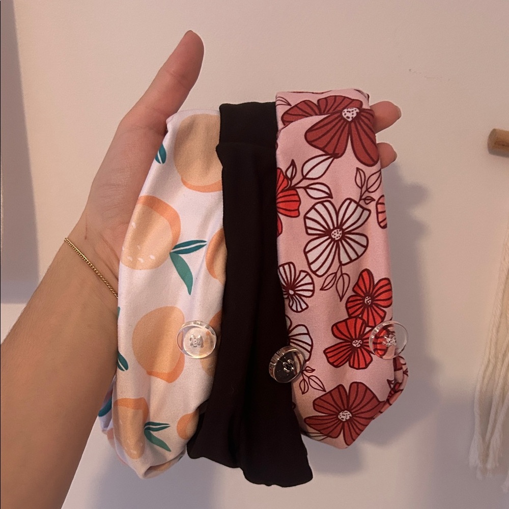 Floral, Peach and Black Patterned Headbands Set